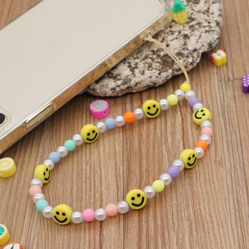 Mobile Phone Chain Imitation Pearl Smiley Beaded Soft Pottery Love