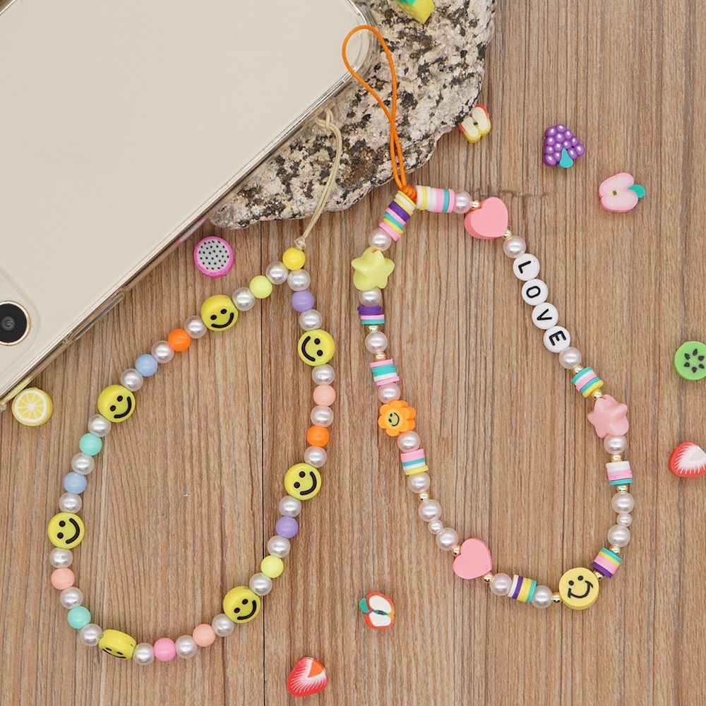 Mobile Phone Chain Imitation Pearl Smiley Beaded Soft Pottery Love