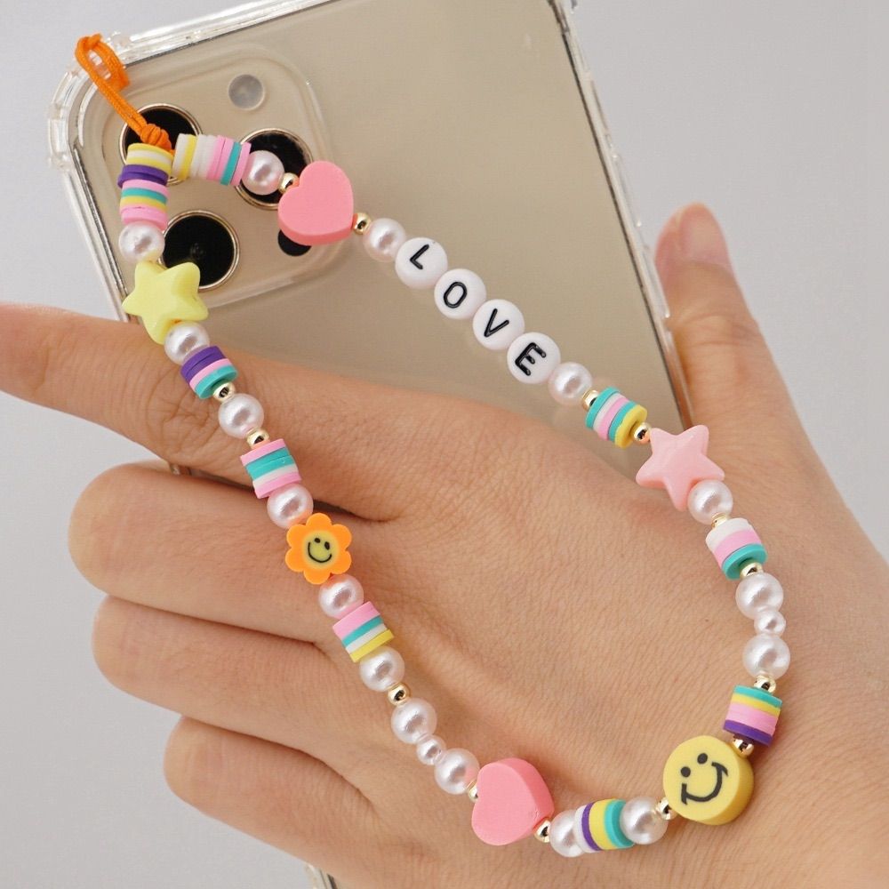 Mobile Phone Chain Imitation Pearl Smiley Beaded Soft Pottery Love