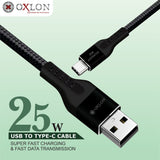 USB Type C Cable Braided Fast Charging Data Cable 25W - Black