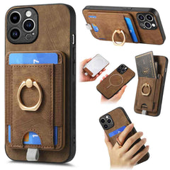 iPhone 15 Pro Max Case Retro Splitable Magnetic Card Bag - Brown