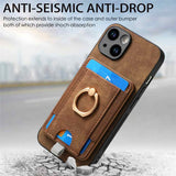 iPhone 15 Pro Max Case Retro Splitable Magnetic Card Bag - Brown