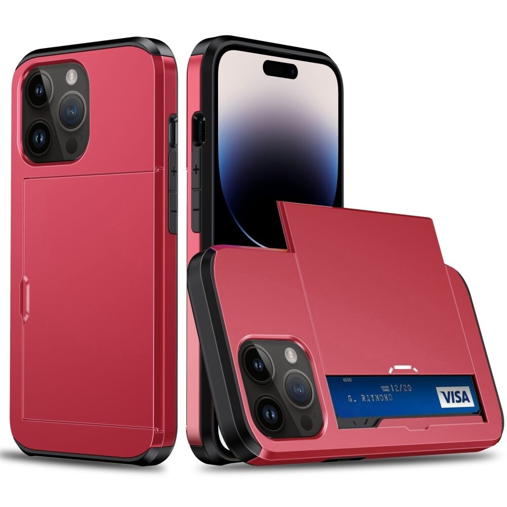 iPhone 15 Pro Max Case Robust Shockproof Card Slots - Red