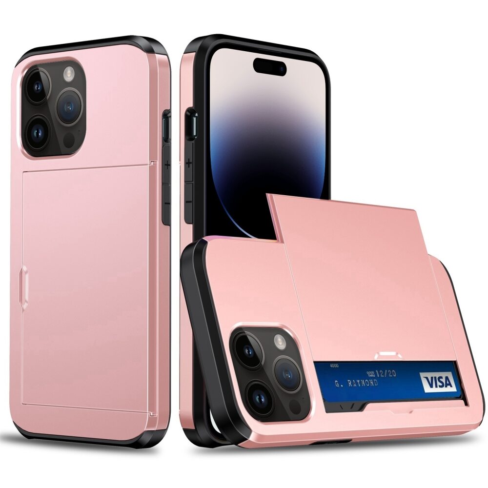 iPhone 15 Pro Max Case Robust Shockproof Card Slots - Rose Gold