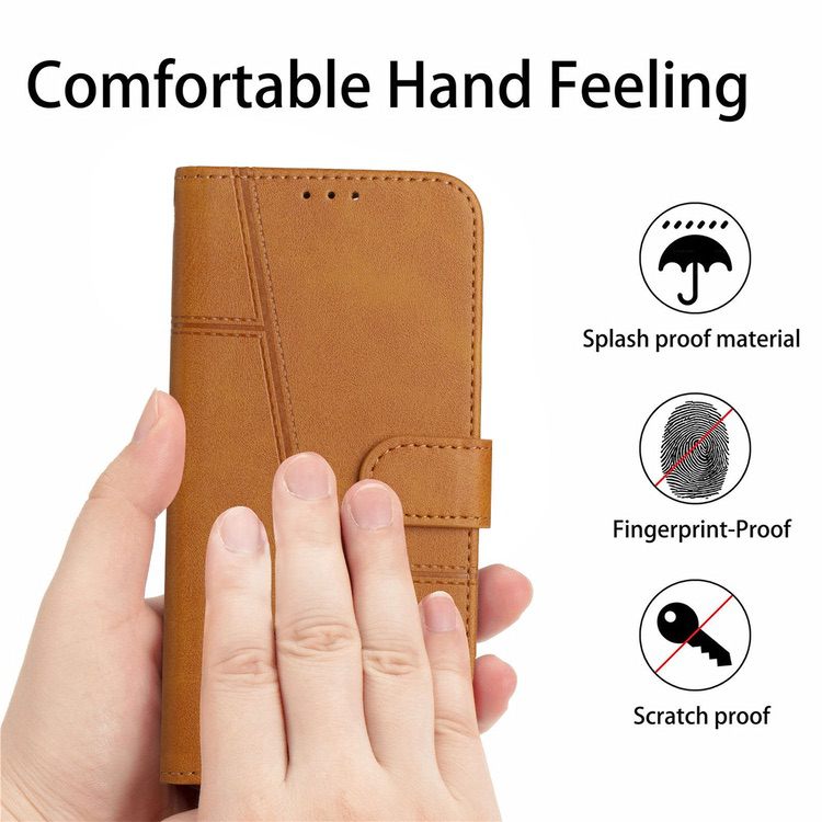 Samsung Galaxy A14 5G Case Stitching Calf Texture Secure Wallet - Brown