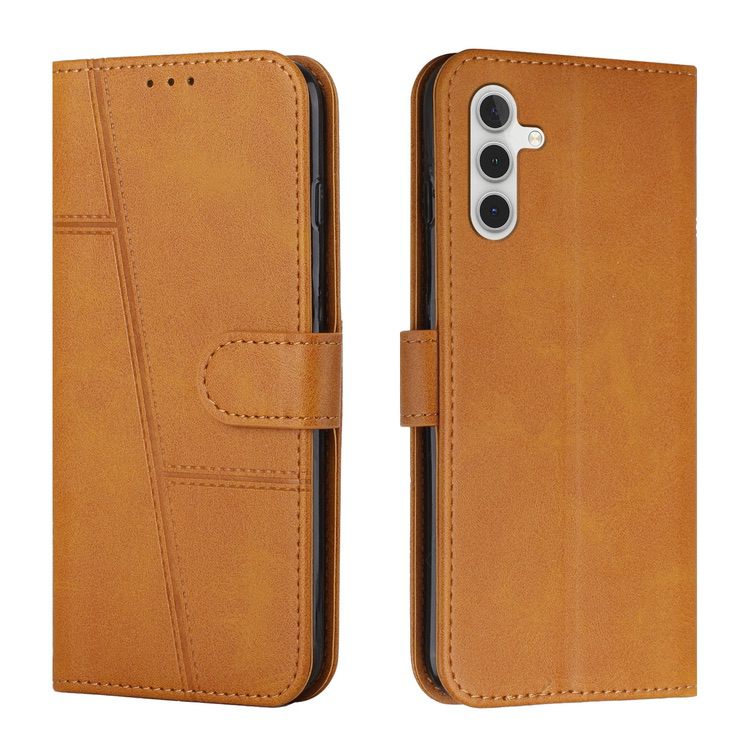 Samsung Galaxy A14 5G Case Stitching Calf Texture Secure Wallet - Brown