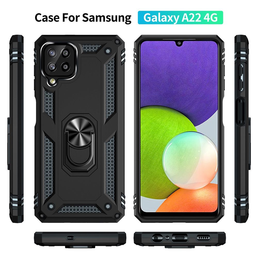 Samsung Galaxy A22 4G Case Built-in Ring Holder - Black