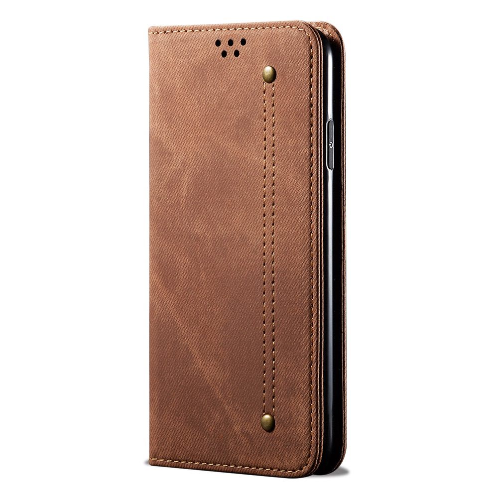 Samsung Galaxy A34 5G Case Denim Texture PU Leather Flip Wallet - Brown