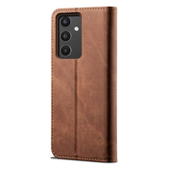 Samsung Galaxy A34 5G Case Denim Texture PU Leather Flip Wallet - Brown