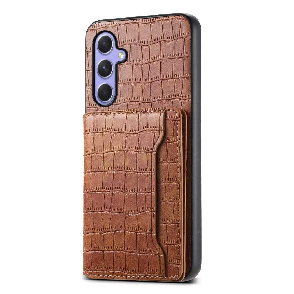 Samsung Galaxy A55 5G Case Crocodile Texture Card Bag - Brown