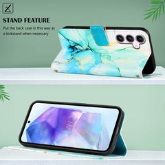 Samsung Galaxy A55 5G Case Marble Pattern Flip Wallet - Green