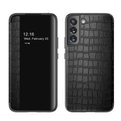 Samsung Galaxy S22 5G Case Crocodile Texture Window View - Black