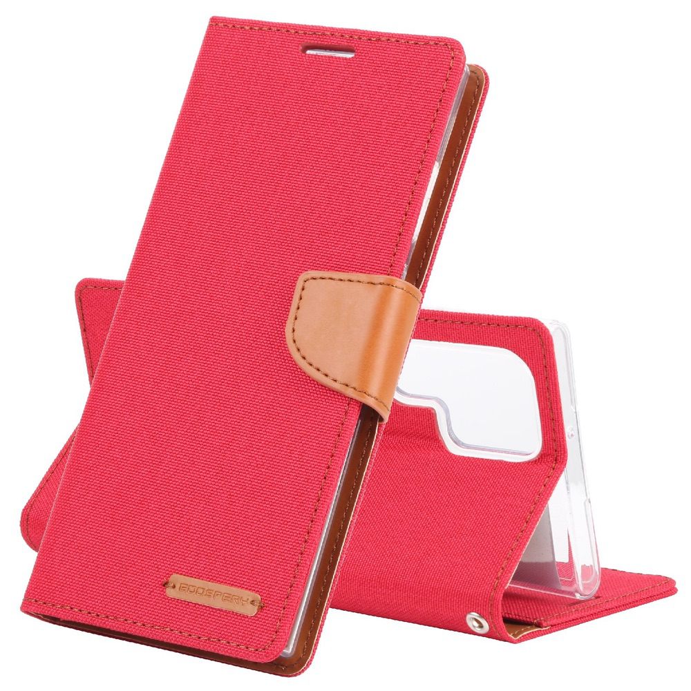 Samsung Galaxy S22 Ultra Case Mercury Canvas PU Leather Wallet - Red