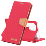 Samsung Galaxy S22 Ultra Case Mercury Canvas PU Leather Wallet - Red