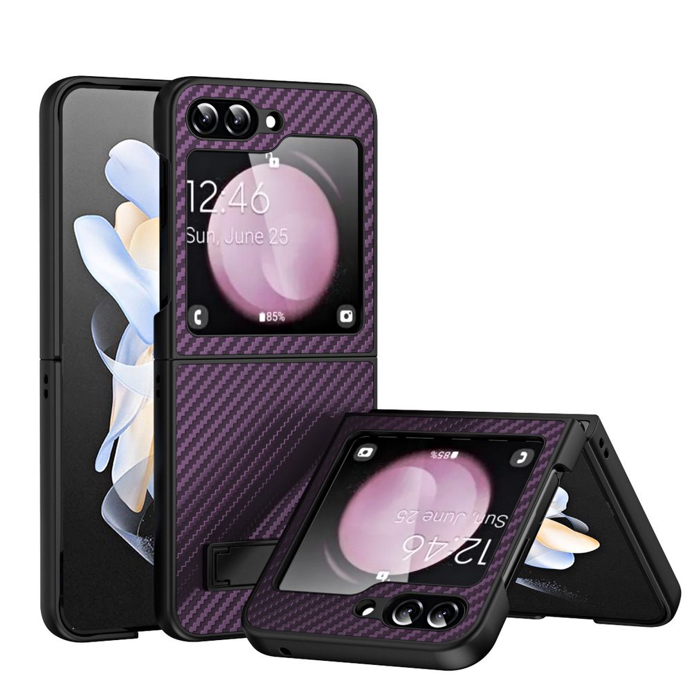 Samsung Galaxy Z Flip5 Case Carbon Fiber Texture Glass Panel - Dark Purple