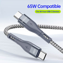 USB C Cable Fast Charging Nylon Braided 65W 1M - Grey