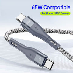 USB C Cable Fast Charging Nylon Braided 65W 2M - Grey