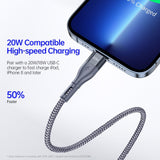 USB C To Lightning 8 Pin Cable Fast Charging Nylon Braided 20W 1M - Grey