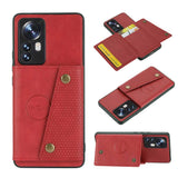 Xiaomi 12 Pro Case PU leather Four Cards Slots - Red