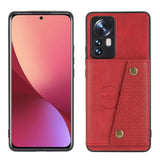 Xiaomi 12 Pro Case PU leather Four Cards Slots - Red