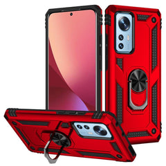 Xiaomi 12 Pro Case Made With TPU and PU Ring Holder - Red