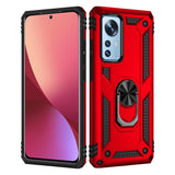 Xiaomi 12 Pro Case Made With TPU and PU Ring Holder - Red