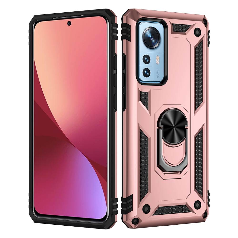 Xiaomi 12 Pro Case Secure Grip Matel Ring Holder - Rose Gold