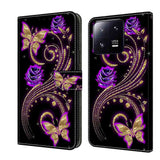 Xiaomi 13 Pro Case PU Leather - Purple Flower Butterfly