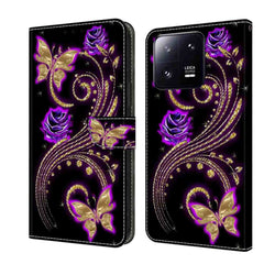 Xiaomi 13 Pro Case PU Leather - Purple Flower Butterfly