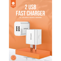 USB Wall Charger VIPFAN AU1 Dual USB 5V DC Universal