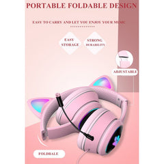 Gaming Headphones Cat ear design, cute and fashionable - Pink