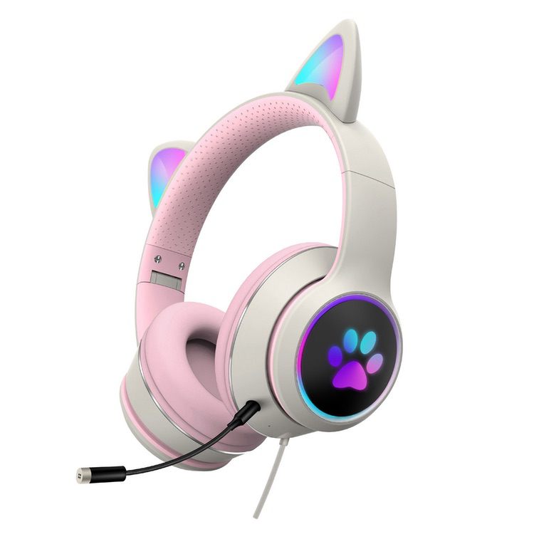 Gaming Headphones Cat ear design, cute and fashionable - Grey