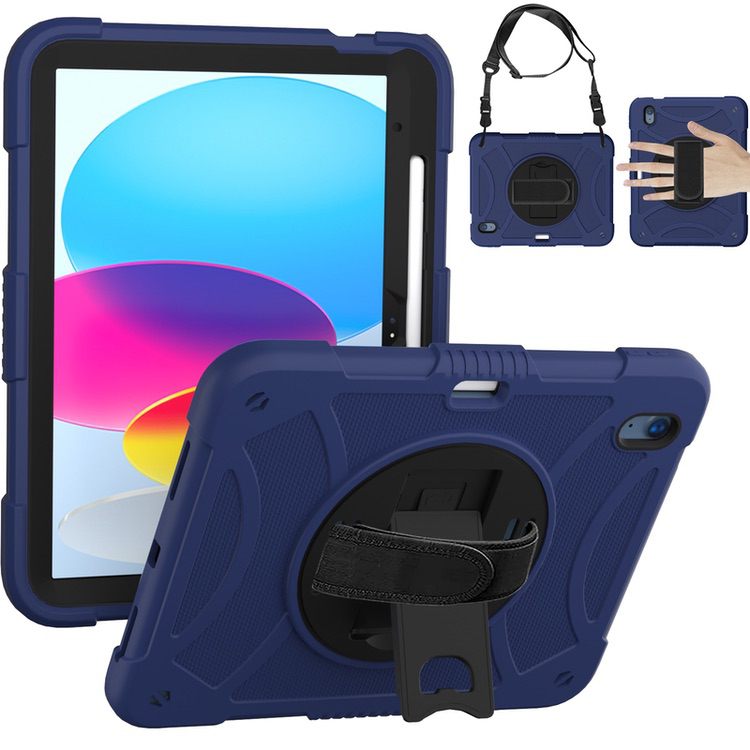 iPad 10 2022 Case Shockproof With Pen Slot & Shoulder Strap - Navy Blue