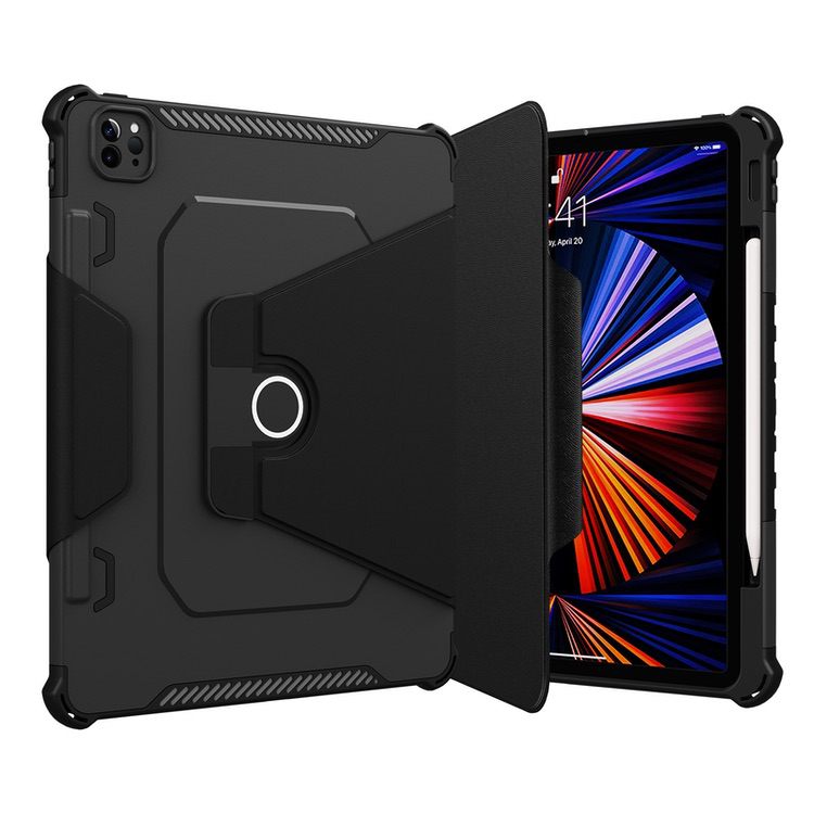 iPad Pro 12.9 Case Shockproof With Pen Slot & Rotation Design - Black