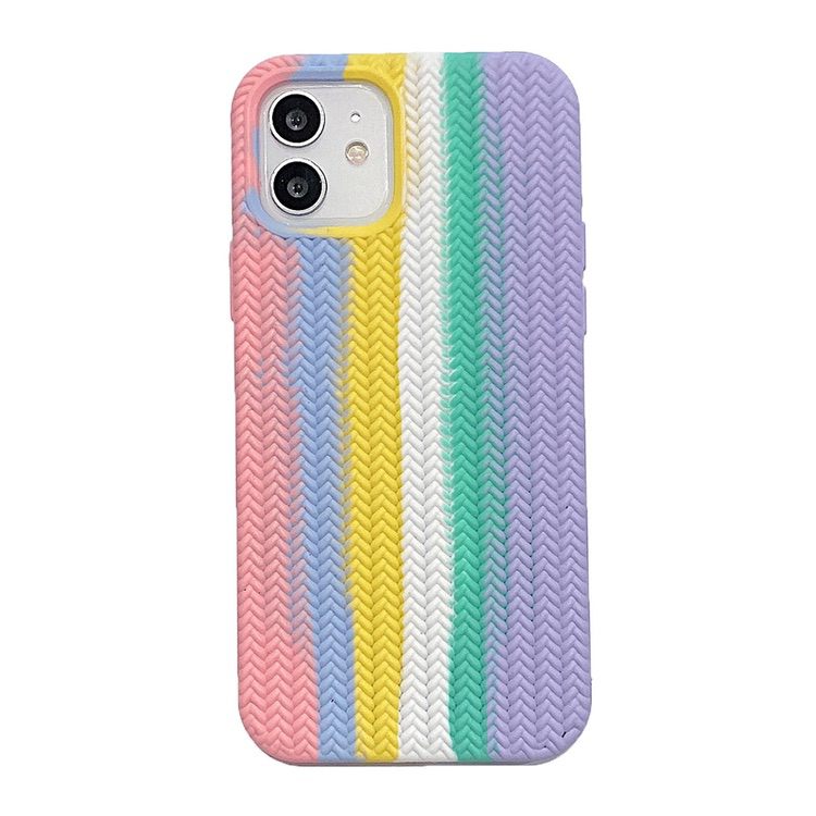 iPhone 12 / iPhone 12 Pro Case Herringbone Texture - Rainbow Pink