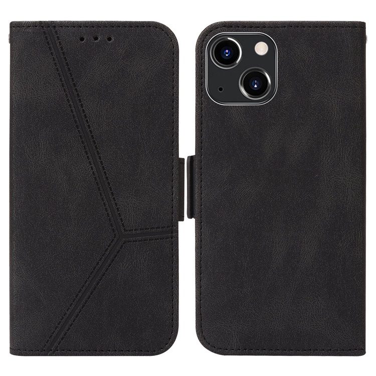 iPhone 14 Case Embossing Stripe RFID Secure Wallet - Black