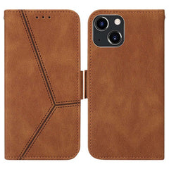 iPhone 14 Plus Case Embossing Stripe RFID Secure Wallet - Brown