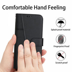 OPPO A16 Case Stitching Calf Texture Secure Wallet - Black