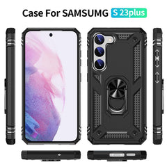 Samsung Galaxy S23 Plus 5G Case Armour Shockproof with Metal Ring - Black