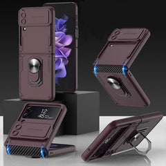 Samsung Galaxy Z Flip 4 5G Case GKK Carbon Brazing Pattern - Wine Red