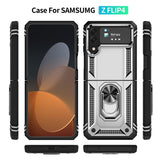 Samsung Galaxy Z Flip 4 5G Case Shockproof with Metal Ring Holder - Silver