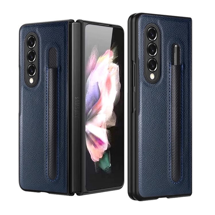 Samsung Galaxy Z Fold 3 5G Case Litchi Pattern Foldable - Blue